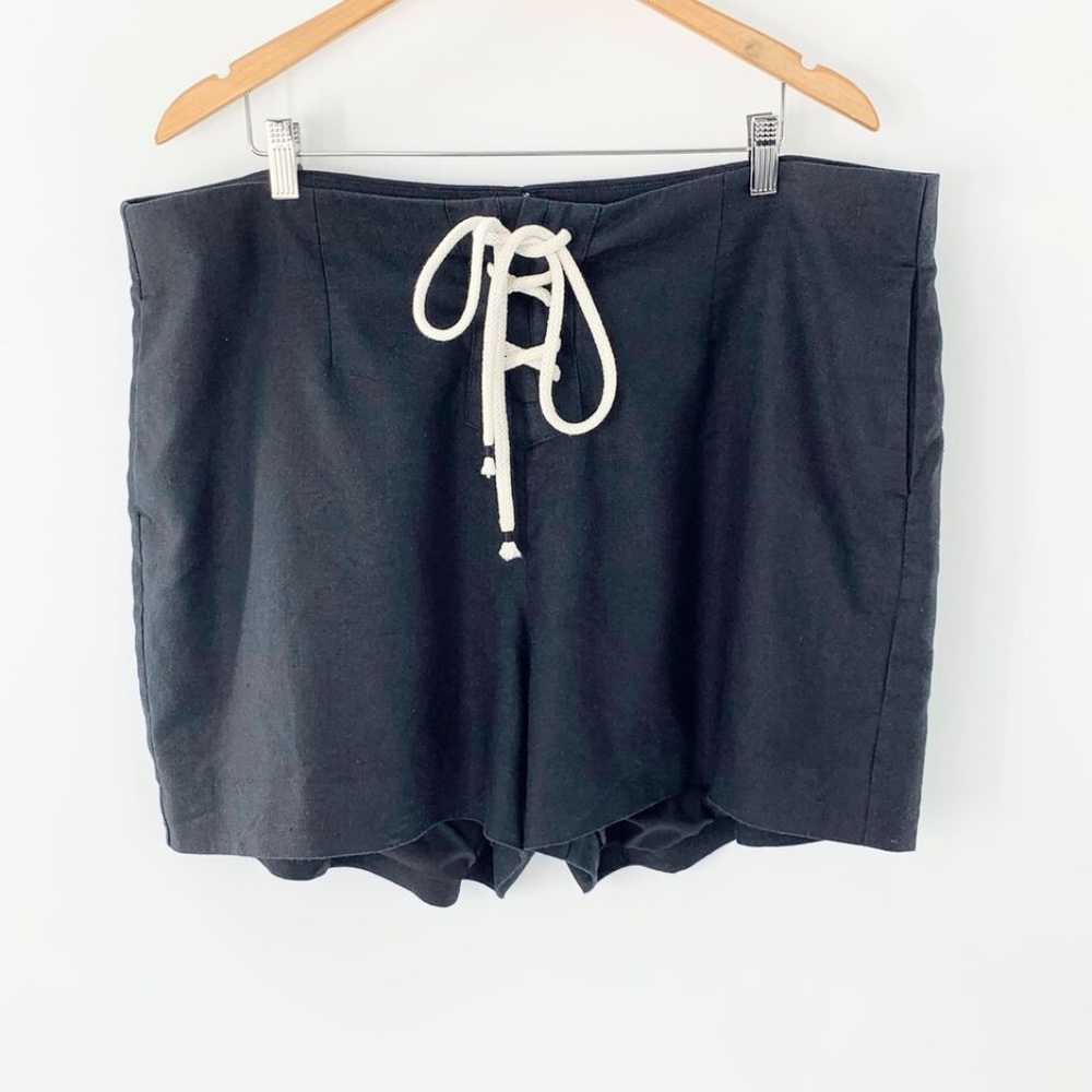 J Crew Women Shorts High Rise Rope Tie Up Stretch Black Linen Blend Sz 20